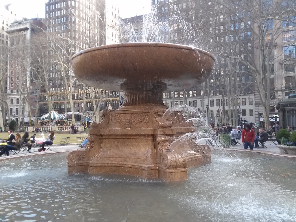 The fountain at Bryant Park has finally thawed out. It had formed icicles over the winter.